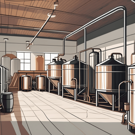 A well-organized brewery interior focusing on the floor
