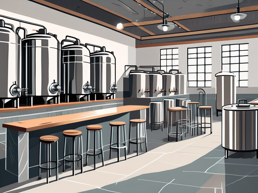 A spacious brewery interior showcasing various types of commercial flooring such as polished concrete